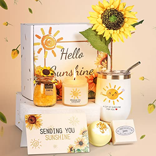 Sunflower Care Package Gifts for Women, Get Well Soon Birthday Gift, Relaxing Self Care Bath Spa Gift Sets for Women, Thank You Gifts for Mum Wife Sister Unique Present Include Thermos Flask