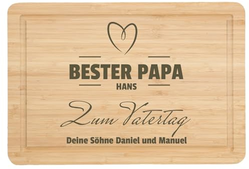 Personalisiertes Vatertagsgeschenk Schneidebrett aus Bambus mit Gravur und Saftrille Holzbrett mit Namen Geschenk für Papa zum Vatertag Geburtstagsgeschenk Papa - Motiv: Bester Papa
