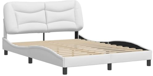 vidaXL Bettgestell, Bett ohne Matratze Hvar, Bettrahmen mit Sperrholzlatten, Doppelbett für Schlafzimmer, Kunstleder Weiß 140x200cm