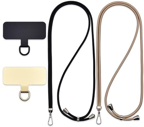 Cordon Para Movil Correa Movil Universal,Pegatinas Metálicas Para Teléfonos Móviles, Cuerdas Ajustables, Tirantes O Tirantes Para Liberar Las Manos. (Dorado, Negro)