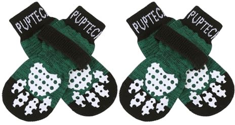 PUPTECK 2 Paar Doppelseitige Anti-Rutsch Hundesocken mit verstellbaren Riemen für den Innenbereich - Hundeschuhe Pfotenschutz Sommer Haustierpfoten Schutz Traktion Kontrolle Socken auf Hartholzboden