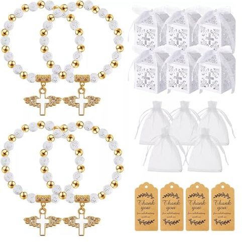 Set de detalles de bautizo de 20 piezas: 20 pulseras con cruz