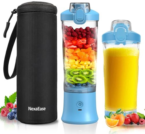 Tragbarer Mixer Smoothie Maker - 600ml Mini Standmixer to Go - 6 Klingen, Reisedeckel und Isolierte Hülle - USB Wiederaufladbar Blender Protein Shaker Bottle für Küche, Reise, Büro, Fitness, Camper