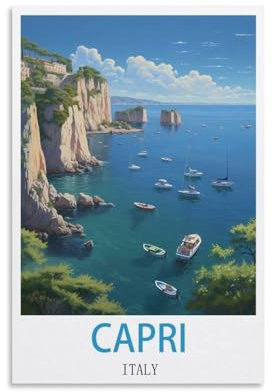 Jdjdu Italien-Capri-Vintage-Reiseposter, Geschenk, Wanddekoration, Malerei, Poster, Leinwand-Kunst-Poster