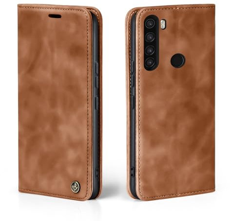 LBH Mobile Phone Case for Xiaomi Redmi Note 8 in Light Brown with Card and Money Compartment Smartphone Case with Stand Function Flip Case Protective Cover Magnetic Closure Vintage