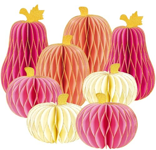 Easy Joy Papier Laternen Kürbis Pompons Goldstaub 8 Stück Kürbisse für Halloween Herbst und Erntedank Party Dekoration Premium Baumwoll-Badetücher
