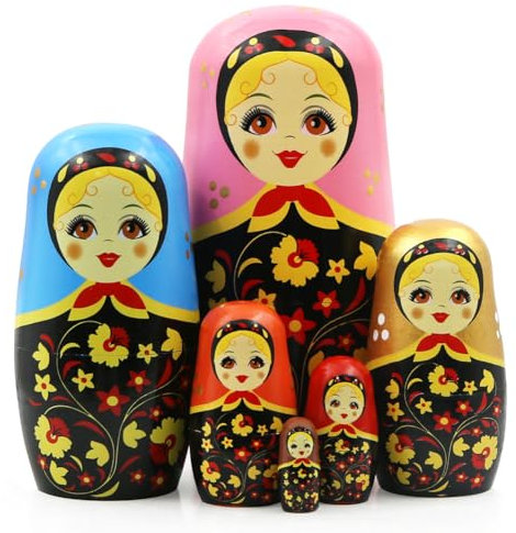 Lot de 6 poupées gigognes en forme de fleur rose pour fille, poupée russe traditionnelle en bois colorée faite à la main, poupées Matryoshka, jouet à empiler Babushka pour enfants, anniversaire, maiso