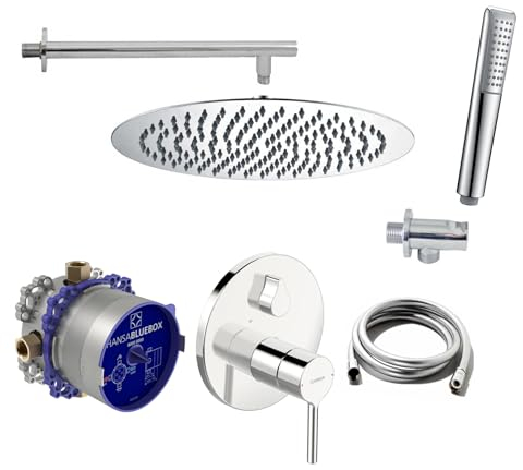 vanvilla Duschsystem mit Unterputz Duscharmatur von Hansa Vantis Einhebelmischer und vanvilla Regendusche mit Armatur, Duschkopf rund, Dusch-SET A120 poliert