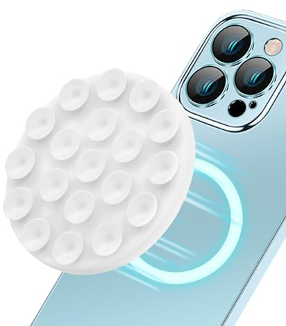Saugnapf Telefonhalterung, Magnetischer Silikon Saugnapf Telefonhalter mit Eisen Patch Freihändige Saugnapf Telefonhülle Ideal für Selfies und Video Ersteller (Weiß)