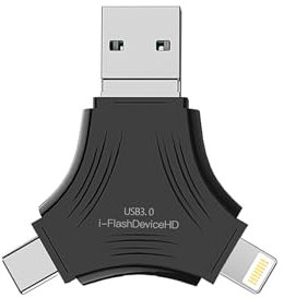 Multi-Interface Triangle Design USB3.0 Fast Flash Drive, 4-in-1 64GB USB Flash Drive, Speed up to 5GBPS, Suitable for iPhone/Android/pc/ipad