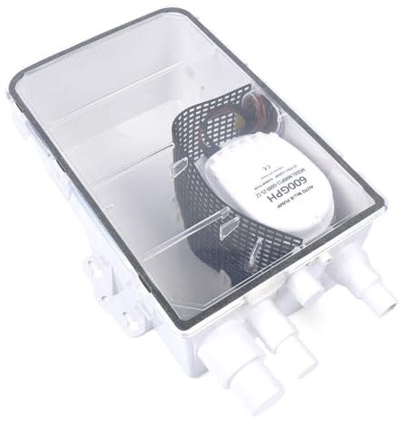 Duschpumpe, Duscha Haushaltspumpe 2,5m, Kompakte Boot Duschwanne Pumpe mit eingebautem automatischen Schwimmerschalter, Duschsumpfpumpensystem, 2271l/h, 12V, 4 Eingangsanschluss (19/25/29/39cm)