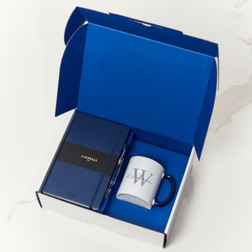 3P DIRECT Personalised Corporate Gift Set Box - Custom Notebook, Pen & Initial Mug Gift Set Graduate Gifts Gifting for Employees Business - Corporate Christmas Xmas Presents for Staff (Navy)