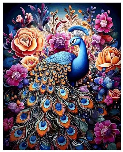 Peinture Numero Adulte, DIY Peinture Par Numero Adulte, Peinture Acrylique pour Adultes Enfants débutants Facile sur Toile Peinture Numero avec peintures et pinceaux, Paon 40×50 cm