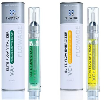 Flowtox Gesichtspflege Set mit Vitamin C Serum Gesicht, Retinol Serum für das Gesicht I Serum gegen dunkle Flecken I Anti Aging Serum I 2 x 15 ml I Made in Germany I Glow Serum I Face Care