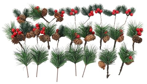 ARTOCT Künstliche Tannenzapfen, multifunktional, Weihnachtsdekoration, Beeren, Tannenzapfen, Zweige, 25 Stück