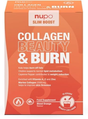 Nupo Slim Boost Collagen Beauty & Burn - Kollagen-Drink mit Vitaminen, Zink & Pflanzenextrakten - 15 Blutorange-Geschmack Sachets