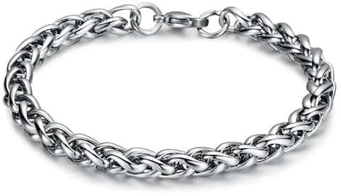 Twisted keel chain bracelet Hip Hop Jewelry 316L Stainless Steel For Men and Women's Thick Rope Chain Bracelet for Men and women Silver Bracelet (Silver)
