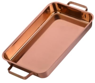Milageto Stainless Steel Roasting Pan Food Serving Platter with Handles Rectangle Serving Platter Baking Tray for Lasagna Turkey Meat, Rose Gold