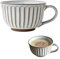 Kaffeetasse Groß, 400 ml Tasse Groß, Keramik Suppenschüssel mit Henkel, Kaffeebecher, Müslischalen Salat Schale mit Henkel, XXL Cappuccino Tassen, Ramen Schüssel (Weiß+Streifen)