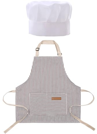 FDGGT Delantal para Niños Y Gorro De Cocinero para Niños, Ajustable, Resistente A La Suciedad para Cocinar