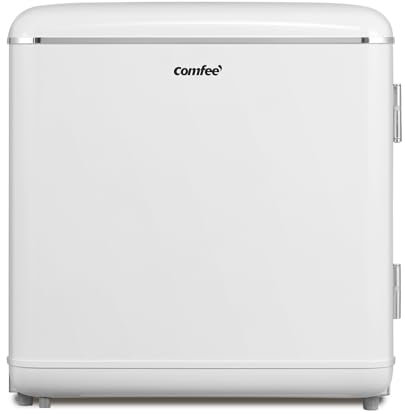 COMFEE' RCD50WH2EURT(E) Frigorífico pequeño de 47 litros, diseño retro, mini nevera con puerta mono, termostato ajustable, silencioso, adecuado para el hogar, oficina y hotel, blanco