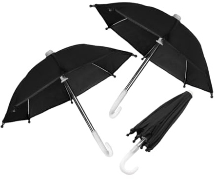 MOLUCKFU Miniatur Regenschirm Dekorationsset Stilvolles Design 3 Stück Miniaturspielzeug Dekoration aus Kunststoff und Metall mit Schwarzem Stoff für Puppenhaus