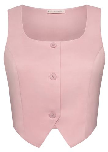 Belle Poque Gilet court sans manches à col carré pour femme, gilet d'été décontracté, gilet de costume, gilet médiéval, rose, XXL