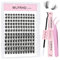 Kit de extensiones de pestañas, kit de 144 piezas con racimos de pestañas individuales, pegamento y sellador de pestañas, removedor de pestañas, aplicador para extensiones de pestañas (221, D-Mix8-16