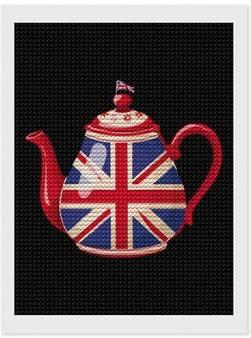 British Tea UK Teapot Union Jack Flag Diamond Painting Kits for Adults Full Round Dril Diamond Art for Home Wall Decor 12x16