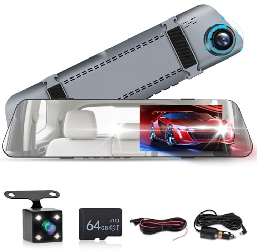 Dashcam Rückspiegel mit Rückfahrkamera mit 64G Karte Inklusive, 4,7 Zoll 720P Full HD Touch Screen Front- & Rückfahrkamera