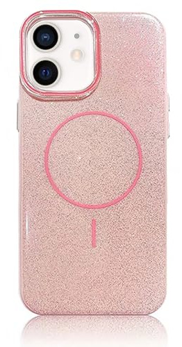 Mixroom - Custodia Cover Case glitterata per iPhone 12 / iPhone 12 Pro Rosa con Brillantini Glitter incorporati e compatibile con MagSafe Bordo Morbido Cerchio Magnetico Integrato