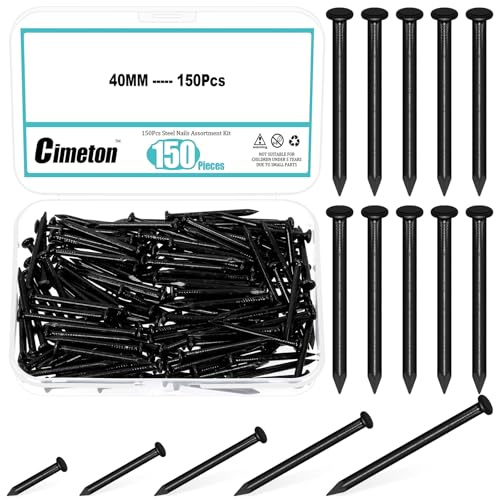 Cimeton Nägel für Ziegel, Stahl, Beton, Wand, Zement, schwarze Stahl-Hardware, Nägel, Finishing-Nägel, Ziegelnägel für Ziegel und Hartholz, 40 mm, 150 Stück