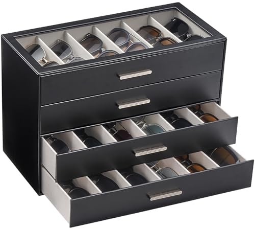 Lolalet Occhiali da sole Organizzatore, scatola da occhiali da sole con coperchio di vetro trasparente Display Case Storage Holder