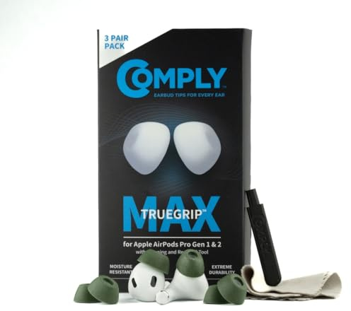 Comply TrueGrip MAX - Almohadillas de Repuesto de Espuma viscoelástica Apple AirPods Pro 1 y 2 | Comodidad Duradera, máxima Durabilidad, Ajuste Seguro, Aislamiento de Ruido