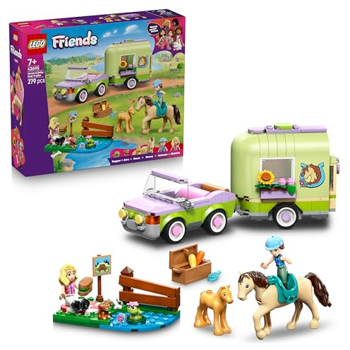 LEGO Friends Rimorchio per Cavallo e Puledro - Set con Cavallo Giocattolo, Pony, Accessori per la Cura degli Animali, Auto con Carrello e 2 Mini Bamboline - Idea Regalo per Bambine da 7 Anni - 42695