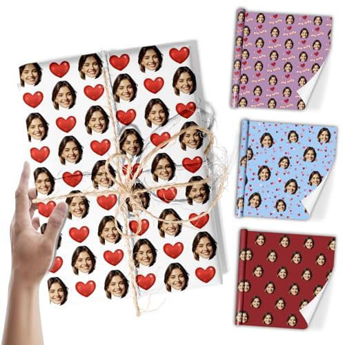 Papier Cadeau Personnalisé, Rouleau de Papier Cadeau Personnalisé avec Logo Photo et Texte pour Anniversaire, Noël, Anniversaire de Mariage, Papier Brillant épais (74 x 51 cm), 2 à 100 Rouleaux