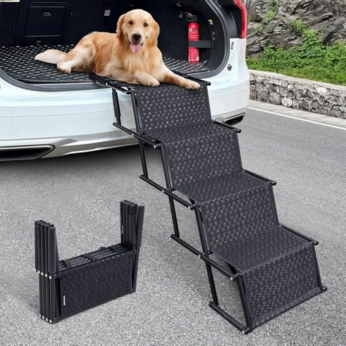 Rampa/Scala per Cani da Auto – Aiuta il Tuo Cane a Salire Senza Sforzo, Pieghevole e Antiscivolo, per Cani Grandi e Anziani fino a 80 kg, Facile da Trasportare