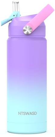 Girls Water Bottle with Straw,18 oz Kids Insulated Cups with Stainless Steel Leak Proof for School,Sport&Travel(Purple-P)