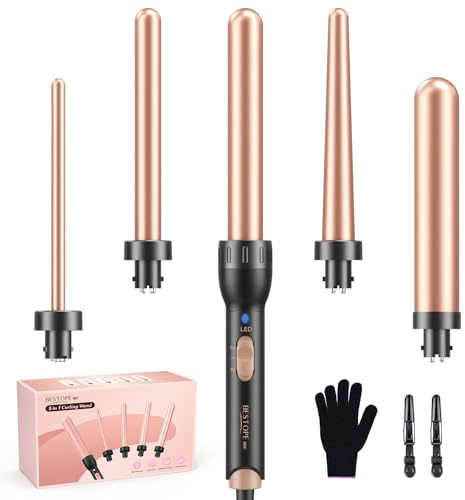 5 in 1 Keramik Lockenstab Set,Lockenstab mit Verschiedenen Aufsätzen für Große und Kleine Locken, 9-32mm Schnellaufheizung 2 Einstellbare Temperatur für Lange kurze Haare