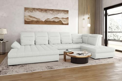 99rooms Toscana Wohnlandschaft Polsterecke Couchgarnitur Strukturstoff Neve Creme Ottomane Links mit Schlaffunktion