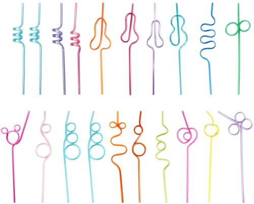 Curly Straws, Kids Straws, Bendy Straws, Disco Ball Straws, Plastic Straws, Reusable Drinking Accessories, 20 Pack Colourful Curly Straws