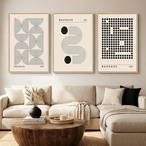 3 Bilder Bauhaus 50X70CM Bilderwand Wohnzimmer Poster Abstrakt Modern Geometrie Minimalistisch Leinwand Bauhaus Wohnzimmer Bilder Schwarz Beige Abstrakt Modern Minimalistisch Geometrisch ohne Rahmen