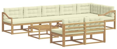 vidaXL Outdoor-Sofagarnitur 9 pcs Weiß und Creme 79 x 79 x 37 cm, Patio-Sitzgruppe, modernes Outdoor-Sofa, langlebige Gartenmöbel, wetterfestes Lounge-Set für die Terrasse