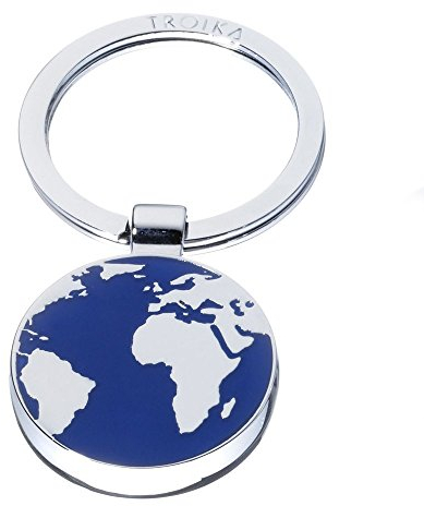 TROIKA Schlüsselanhänger AROUND THE WORLD - KR7-52/CH - Schlüsselanhänger Weltkarte - rund, Erde, Welt, Reise - Metall / Emaille - blau/silber - das Original von TROIKA