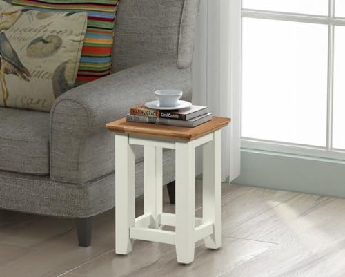 Hallowood Clifton CLF-COF370 Beistelltisch aus Holz, schmaler Beistelltisch für Kaffee/Gelegenheits/Sofa/Lampe/End/Konsole/Telefon/Nachttisch, weiß lackierter Korpus mit Heller Eichenholzplatte