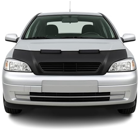 OMAC Haubenbra Halb für Opel Astra G 1998-2004 Vinyl Schwarz | Steinschlagschutz, fahrzeugspezifisches Design, Car Bonnet Bra