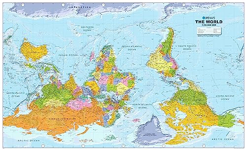 Upside Down Weltkarte Politische Wandkarte, riesig, Maßstab 1:20 m, Papier