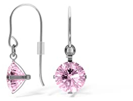 TIABELLE – Ohrhänger ENYA aus Titan mit funkelnden Swarovski® Zirconias – Silberfarbene Ohrringe hängend für Damen – allergenfrei & hautverträglich – Handmade in Germany (8,8mm ø | Pink)