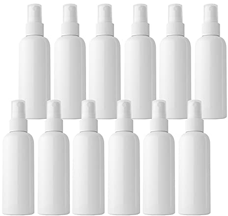 TIANZD 12 Pieces Empty 100 ml White PET Plastic Fine Mist Pump Spray Bottles with White Top Portable Sprayer for Perfume Water Cosmetic Travel Containers Refillable, 2x Funnel