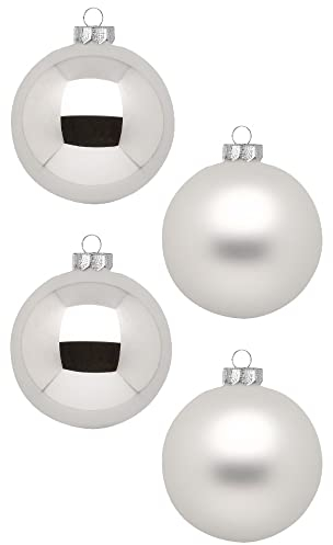 Weihnachtskugeln 12 STK 8cm | Schöne Christbaumkugeln aus Glas | Große Kugeln in Karton-Box | Christbaumschmuck Weihnachtsbaumschmuck Weihnachtsbaumkugeln (Frosty Silver | Silber Weiß)